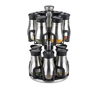 relaxdays Carrousel à épices, 12 Pots, Acier Inoxydable & Verre, Rotatif, Lave-Vaisselle, Support à Herbes, argenté/Noir