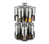 relaxdays Carrousel à épices, 12 Pots, Acier Inoxydable & Verre, Rotatif, Support à Herbes, Lave-Vaisselle, argenté/Noir