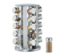relaxdays 10026458 Carrousel, 20 Pots en Verre, Présentoir à épices INOX, Rotatif 360°, 34,5 cm Hauteur, argenté