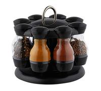Relaxdays Carrousel à épices 8 pots verre présentoir à épices rond, rotatif 360°, HxD 17x19 cm, noir/transparent