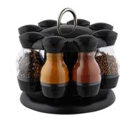 Relaxdays Carrousel à épices, 8 pots en plastique, présentoir rond, rotatif 360°, HxD 17x19 cm, noir/transparent