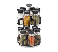 Relaxdays Carrousel à épices, avec 12 pots, argent/noir | étagère rotative à 360°, inox, verre, HxD 31x18 cm, tourniquet