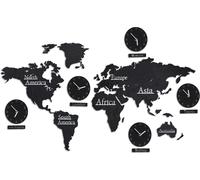 relaxdays Carte du monde en bois avec 5 horloges