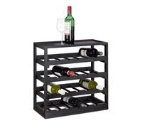 Relaxdays Casier à bouteilles de vin en bois étagère à vin H x l x P: 52 x 52 x 25 cm porte-bouteilles robuste range-bouteilles avec 4 étages de 5 bouteilles pour 20 bouteilles, noir