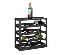 Relaxdays Casier à bouteilles de vin en bois étagère à vin H x l x P: 52 x 52 x 25 cm porte-bouteilles robuste range-bouteilles avec 4 étages de 5 bouteilles pour 20 bouteilles, noir