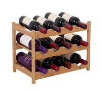 Relaxdays Casier à vin en Bambou, 12 Bouteilles, Support pour vin Rouge et Blanc, H 30 x L 45 x P 23,5 cm, Naturel