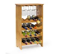 relaxdays Casier à vin en bambou 16 bouteilles + 12 verres