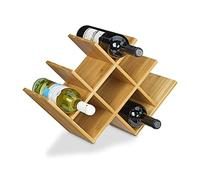 Relaxdays Casier à vin en bambou forme alvéole emplacement pour 8 bouteilles H x l x P: 31,5 x 47 x 16,5 cm étagère range-bouteilles rangement en bois pour la cave porte-bouteilles, nature
