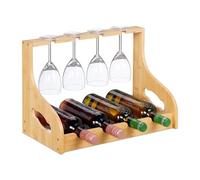 Relaxdays Casier à vin, Porte-Bouteilles avec Porte-Verres, 4 Bouteilles & Verres, Bambou, HLP: 30x44,5x23,5 cm, Naturel