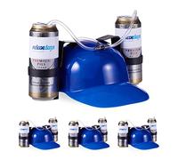 Relaxdays Casque à boisson, lot de 4, casque à tube, 2 porte-canettes, casque à bière, anti-soif, carnaval, fête, football, bleu