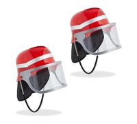 Relaxdays Casque de Pompier, lot 2, réglable, visière Rabattable, protège-Nuque. H x L x P : 24,5 x 22,5 x 28 cm, Rouge
