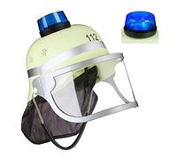 Relaxdays casque pompier enfant, avec feu bleu, visière, protection nuque & sangle pour menton, casque de pompier, jaune
