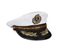 Relaxdays Casquette de capitaine, femmes & hommes, taille unique, chapeau de carnaval, couvre-chef officier, blanc/noir