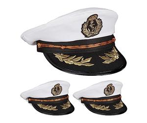 Relaxdays Casquette de Capitaine, Lot de 3, Taille Unique, pour Adulte et Enfant, Chapeau Marin, Carnaval, Blanc/Noir