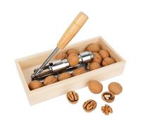 Relaxdays Casse-Noix rétro en Bois, Ajustable, Facile à Utiliser, avec récipient, Levier, métal, Argent/Naturel