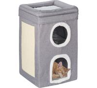 Relaxdays Niche pour Chat, 2 Trous et Surface, Maison Pliable avec griffoir, HLP : 63 x 40 x 40 cm, Gris/Blanc