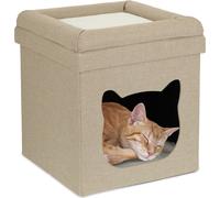 Relaxdays Tabouret pour Chat, intérieur, Grotte Petits Chats, abri, 2 étages, Pliable, HLP : 44x40x40 cm, Marron/Blanc