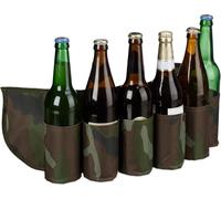 relaxdays Ceinture à bière, pour 6 canettes ou Bouteilles, 0,2-0,5 l, Design Camouflage, Taille réglable, Vert/Brun