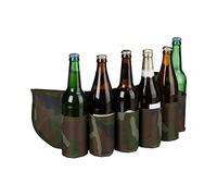 relaxdays Ceinture à bière, pour 6 canettes ou Bouteilles, 0,2-0,5 l, Design Camouflage, Taille réglable, Vert/Brun