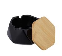 Relaxdays Cendrier en céramique, avec Couvercle, L x P : 11,5 x 10,5 cm, pour extérieur et intérieur, Noir & Nature