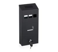 Relaxdays Cendrier Mural, verrouillable, métallique (Fer), H x L x P : 32,5 x 15 x 6 cm, pour l’extérieur, Noir