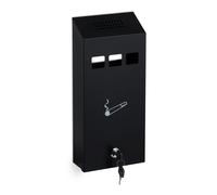 Relaxdays Cendrier Mural, verrouillable, métallique (Fer), H x L x P : 32,5 x 15 x 6 cm, pour l’extérieur, Noir