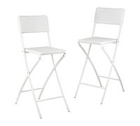 Relaxdays Chaise de bar pliante, lot de 2, avec dossier , tabouret pliable BASTIAN, 115 x 44 x 63 cm, blanche