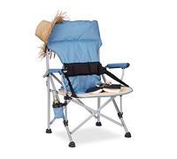 Relaxdays Chaise de camping pliable avec accoudoirs porte-boisson fauteuil pêche HxlxP: 102 x 66 x 61 cm, bleu, Polyester, 61 x 66 x 102 cm