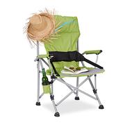Relaxdays Chaise de camping pliable avec accoudoirs porte-boisson fauteuil pêche HxlxP: 102 x 66 x 61 cm, vert