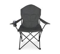 Relaxdays Chaise de Camping Pliable avec accoudoirs, Porte-gobelet, Sac de Transport, 106x90x45 cm, Grise