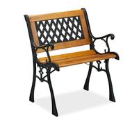 Relaxdays Chaise de jardin avec accoudoirs, résistante, basse, design vintage, bois et fonte,73x62x52,5, nature-noir
