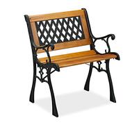 Relaxdays Chaise de Jardin avec accoudoirs, résistante, Basse, Design Vintage, Bois et Fonte,73x62x52,5, Nature-Noir