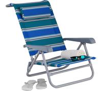 Relaxdays Chaise Longue Pliante, réglable, transat de Plage avec Repose-tête, accoudoirs, Bleu/Vert/Blanc