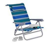 Relaxdays Chaise Longue Pliante, réglable, transat de Plage avec Repose-tête, accoudoirs, Bleu/Vert/Blanc