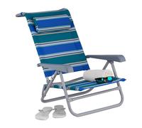 Relaxdays chaise longue pliante, réglable, transat de plage avec repose-tête, accoudoirs, bleu/vert/blanc