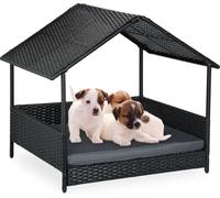 Relaxdays Lit pour Chien avec Toit Pare-Soleil, lit surélevé pour extérieur, 81 x 90 x 68 cm, Anthracite, Acier, Polyester, Plastique