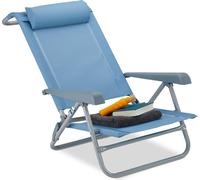 Relaxdays Chaise Pliante Jardin Chaise Pliable Plage Ajustable Appui-tête accoudoirs réglables 120 kg, Bleu