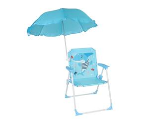 Relaxdays Chaise Pliante Enfant avec Parasol, Motif Requin, 51,5x36x37,5 cm, Multicolore
