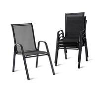 Relaxdays Chaises de Jardin empilables avec accoudoirs, Dossier Haut, 150kg, Polyester et métal, Anthracite 90x56x65cm