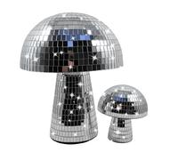 Relaxdays Champignon Disco, Lot de 2, décoratif en Verre Miroir, 2 Tailles, déco de fête argentée, Boule Disco.
