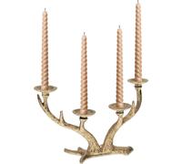 Relaxdays Chandelier en Bois de cerf, candélabre pour chandelle Ø 4 cm, Porte-Bougie Vintage en Fonte, Quatre Bras, doré