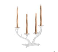 Relaxdays Chandelier en Bois de cerf, candélabre chandelle Ø 4 cm, Porte-Bougie Vintage en Fonte, Quatre Bras, Blanc