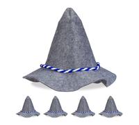 Relaxdays Chapeau Bavarois, Lot de 5, cordelette Bleue et Blanche, Chapeau tyrolien, pour Carnaval, fêtes, Feutre, Gris