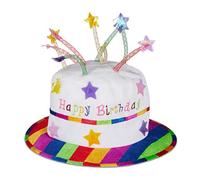 Relaxdays Chapeau d'anniversaire avec bougies, chapeau de fête, gâteau d'anniversaire, chapeau en peluche, blanc et coloré