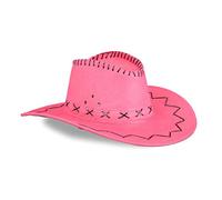 Relaxdays Chapeau de cowboy, pour adulte, style western, chapeau de carnaval, effet cuir, unisexe, accessoire déguisement, rose
