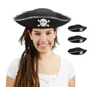 Chapeau pirate lot 4 Déguisement fête tricorne Couvre chef corsaire tissu noir