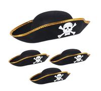 Relaxdays Chapeau de Pirate, Lot de 4, Polyester, Tour de tête jusqu'à 58 cm, Accessoire de déguisement, tricorne, Noir