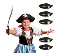 Relaxdays Chapeau de Pirate, Lot de 6, pour Enfants, Accessoire de déguisement, Carnaval, fêtes, Polyester, Noir/doré