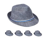 relaxdays Chapeau folklorique bavarois, lot de 5, corde bleue et blanche, feutre, bord, Bavière, polyester, gris foncé