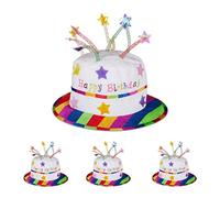 Relaxdays Chapeau-gâteau Happy Birthday, lot de 4, couvre-chef avec bougies, bonnet d’anniversaire, pour les fêtes, blanc & coloré